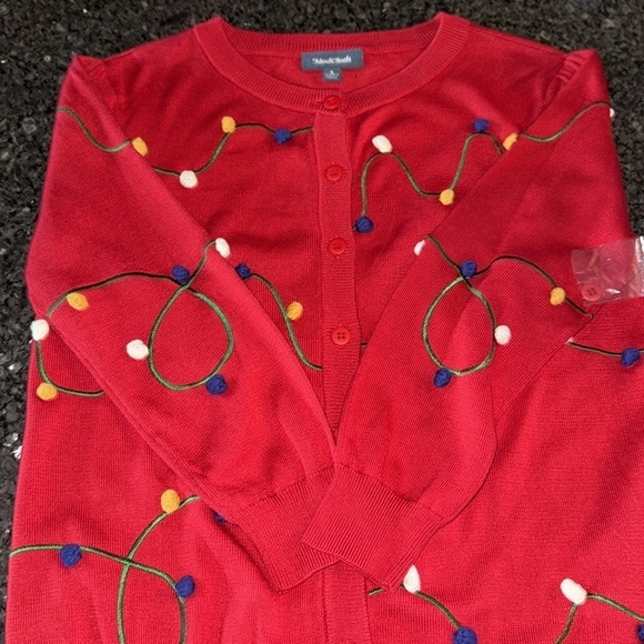 NWOT ModCloth Red Christmas Lights Cardigan Sweater - Picture 5 of 7